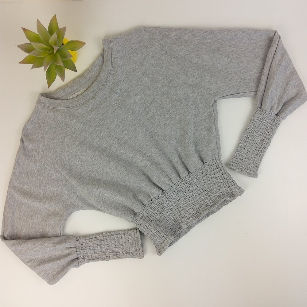 k/lab Grey Smocked Crop Top Size XS
